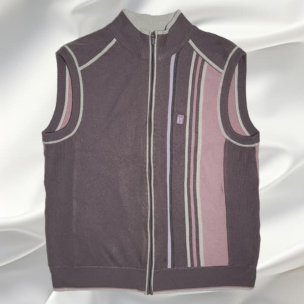 [PGA TOUR] 모(울) 100% 배색 스트라이프 니트 집업 조끼 (