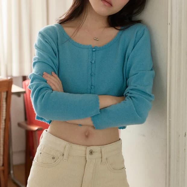 [공홈 품절] 마그넷 캐시미어 레이스 가디건 블루