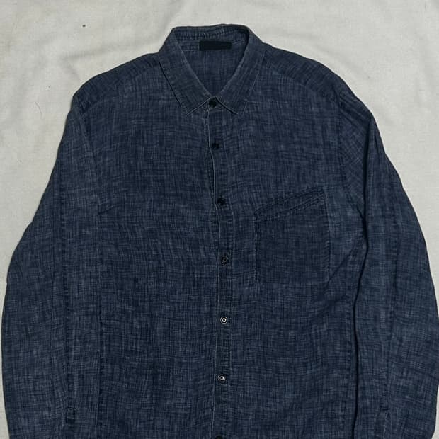 M 벨스타프 사선 포켓 네이비 워싱 린넨 셔츠