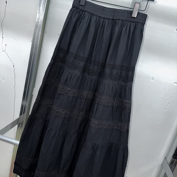 washed black lace long skirt