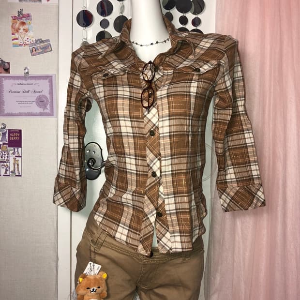 brown check top