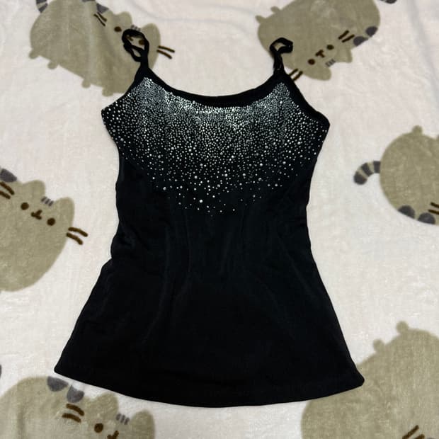 라인스톤 슬리브리스 블랙