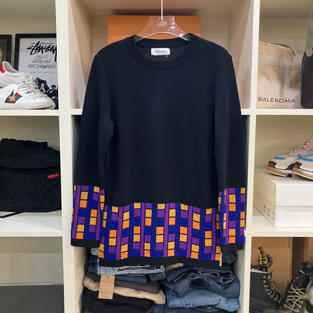 YSL 입생로랑 컬러 블록 체크 울 니트 스웨터 M