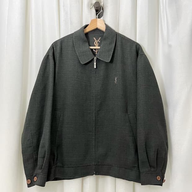 입생로랑 챠콜 스몰로고 카라 집업 자켓