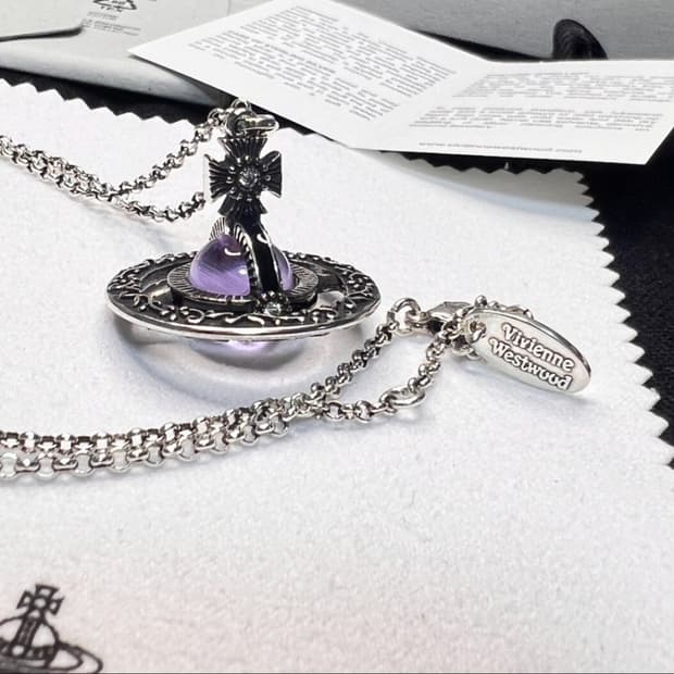 비비안웨스트우드 아카이브 퍼플 자수정 엔틱 3d orb 팬던트 목걸이