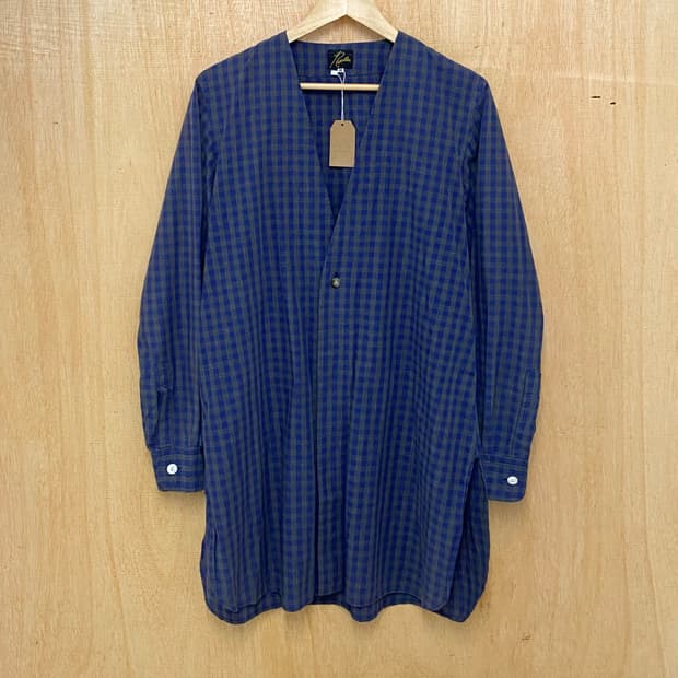 NEEDLES check collarless shirts 니들즈 카라리스
