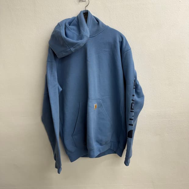 칼하트 블루 후드티 로고 프린팅 M