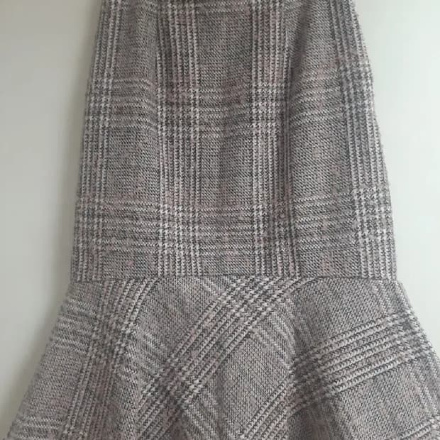 NINE 트위드 모직 체크 머메이드 롱 스커트 치마 S