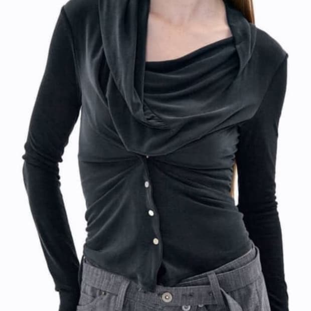 2000아카이브 드레이프 스냅 티셔츠