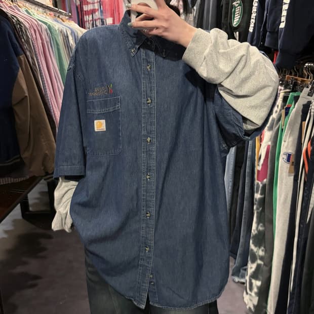 [IM] Carhartt 칼하트 자수 데님 셔츠 진청