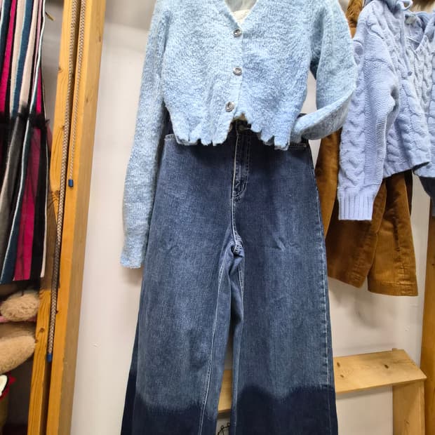 .앤더슨벨 언발컷 가디건. 디자이너 와이드데님