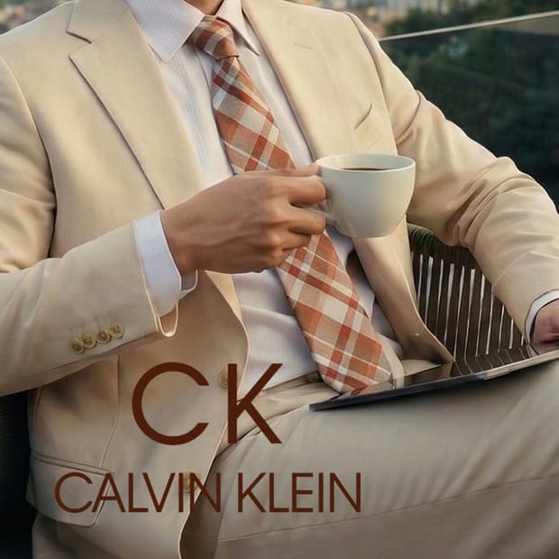 캘빈클라인 실크 오렌지 체크 패턴 넥타이 7.7cm A등급 E705