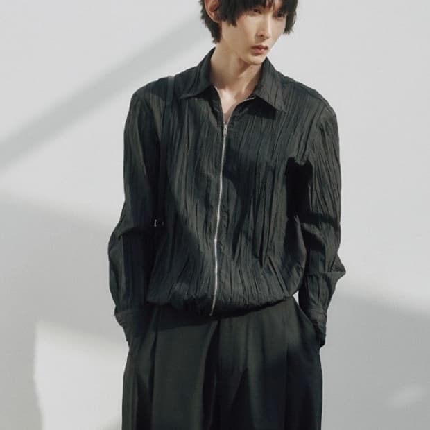 노이어 크링클 집업 셔츠자켓 (블랙) 52