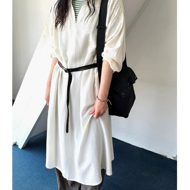 Rayon linen shirred design loose onepiec