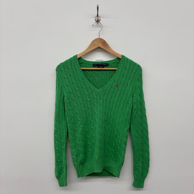 랄프로렌 그린 브이넥 케이블 니트 여/M