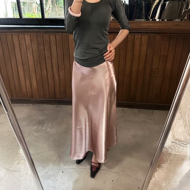 pink poly satin skirt