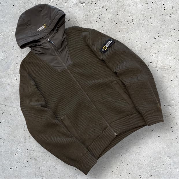 [110] 내셔널지오그래픽 니트 후드 집업 가디건 D37