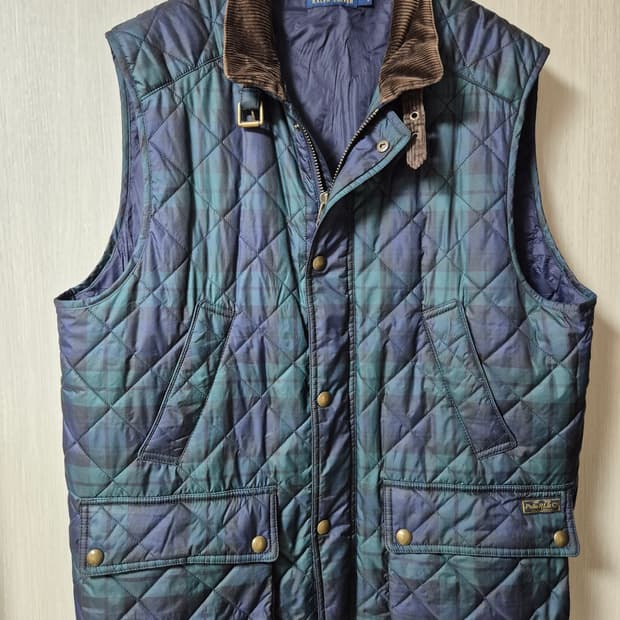 폴로 랄프로렌  블랙와치 타단 체크 패딩 조끼 라지 남성