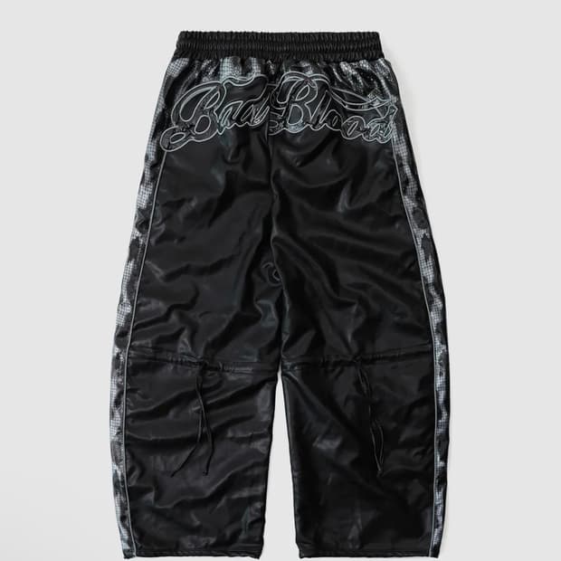 배드블러드 콘트라스트 레더 트랙 팬츠 - 블랙파이톤 가죽 바지 M