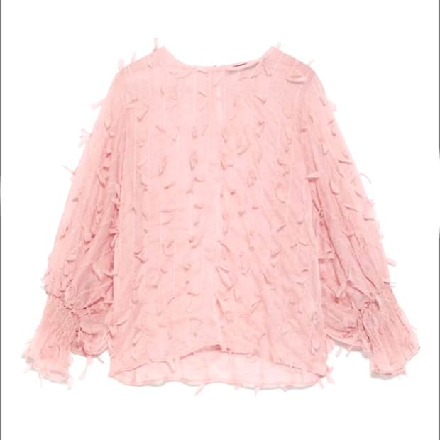 자라 블러쉬 핑크 깃털 블라우스 M