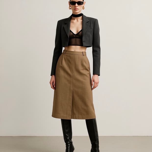 Burberrys Brown Wool Blend Long Skirt