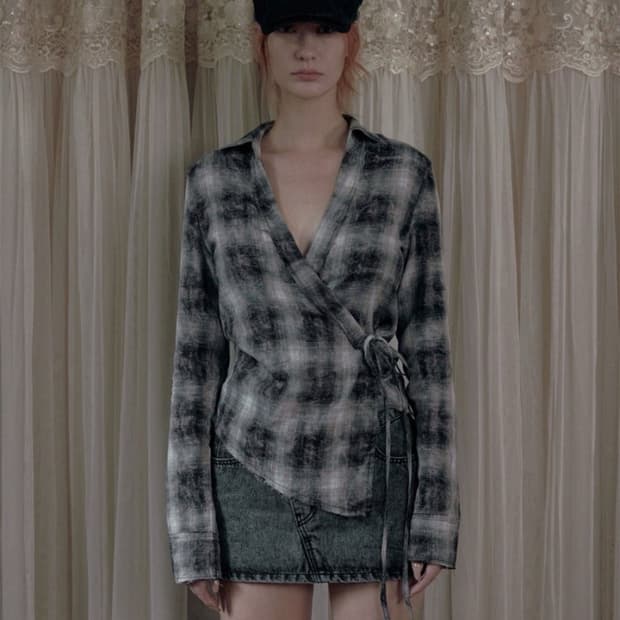 보헤미안 서울 WRAP UNBALANCE CHECK SHIRT, VINT