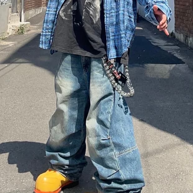 DNSR 파라슈트 와이드 데님 블루