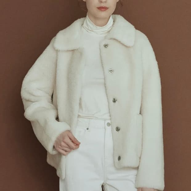 레프트서울 리얼 양털 데일리 자켓 아이보리 S