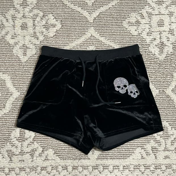 펑크 스컬 해골큐빅 벨벳팬츠 