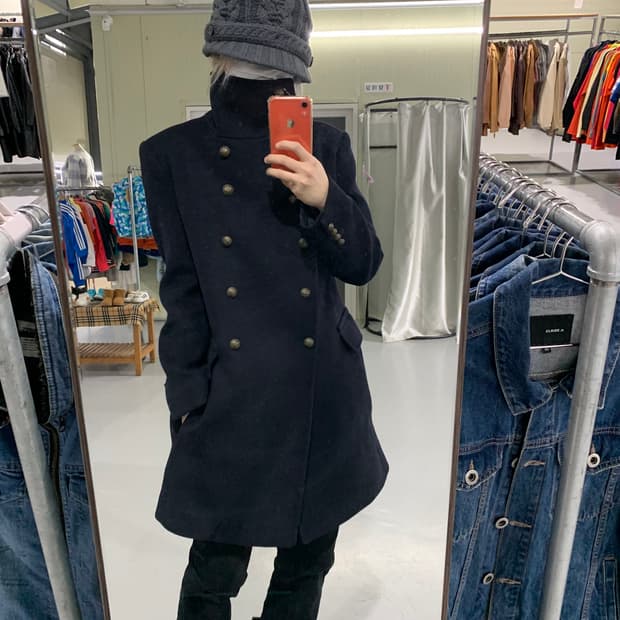 타임옴므 빈티지 하이넥 금장 피코트 105 나폴레옹 하프코트