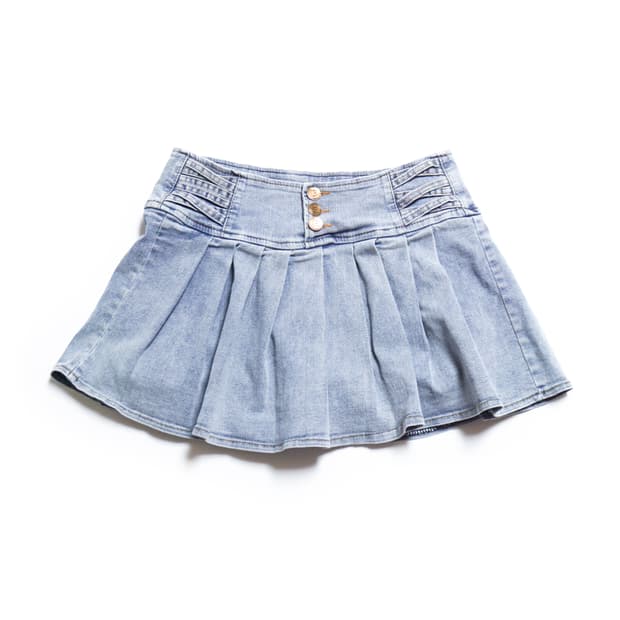 Eyelet detail 3buttons denim skirt pants