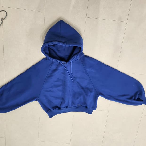 블루 기모후드크롭