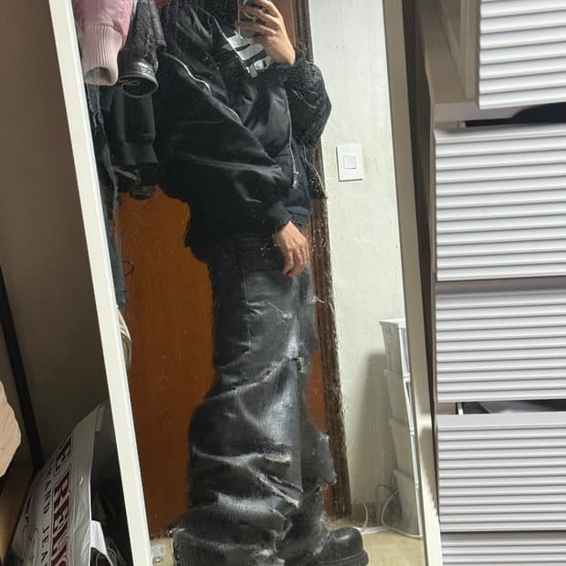 MULTI DISTRESSED COATING BAGGY JEANS