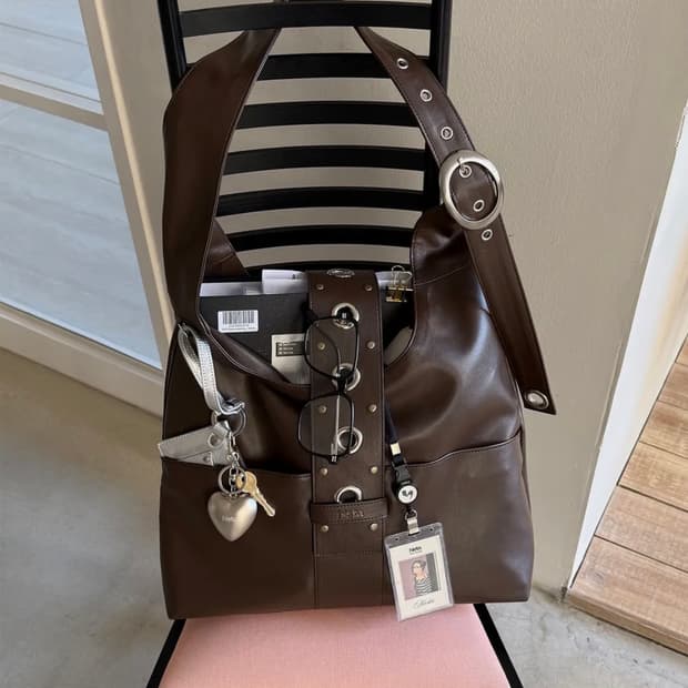 hieta 히에타 브라운 가죽 숄더백