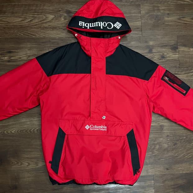컬럼비아 풀오버 아노락 패딩 자켓 레드