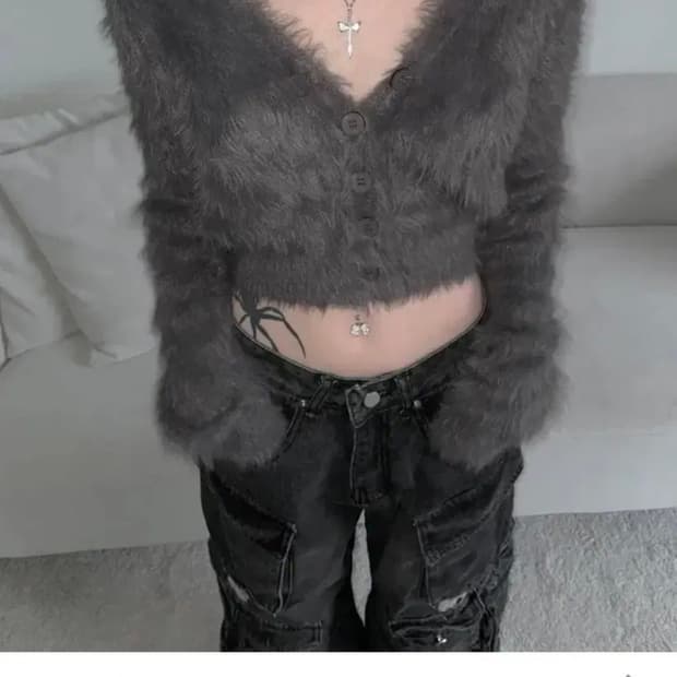 디에어타운 소프트 넥 가디건 그레이