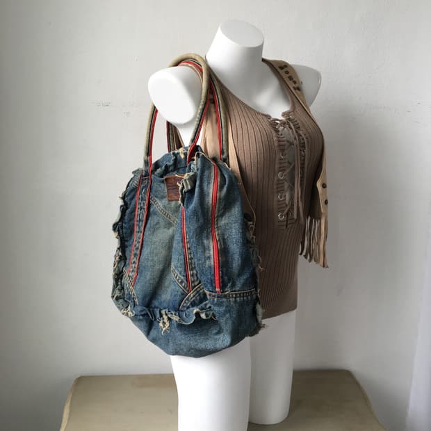 grunge mood denim tote bag