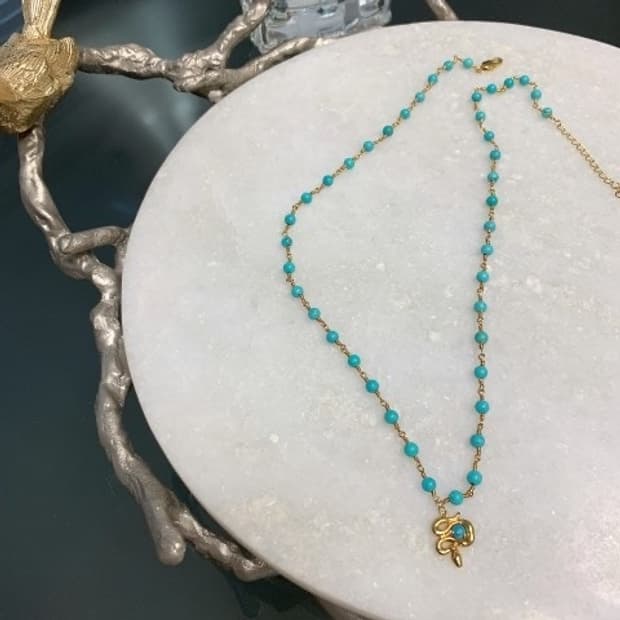 소윰 원석 비즈 목걸이(터키석)