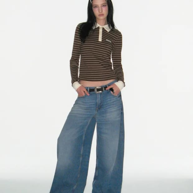 크랭크 멀티 스트라이프 폴로 셔츠 브라운