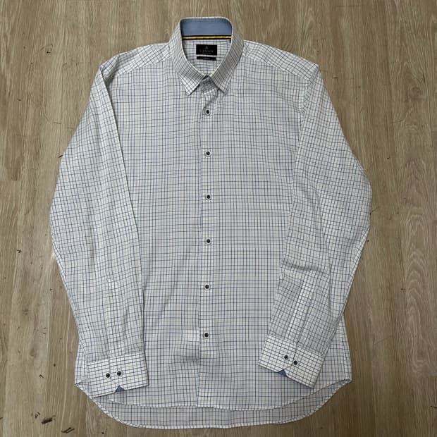 랑방 컬렉션 슬림핏 체크 긴팔 셔츠 [화이트] XL/105