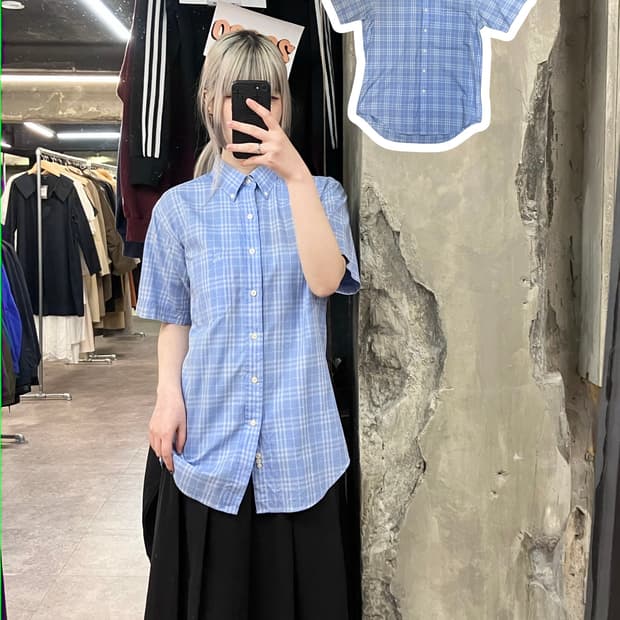버버리 체크 반팔 셔츠 스카이블루 M #csz3705