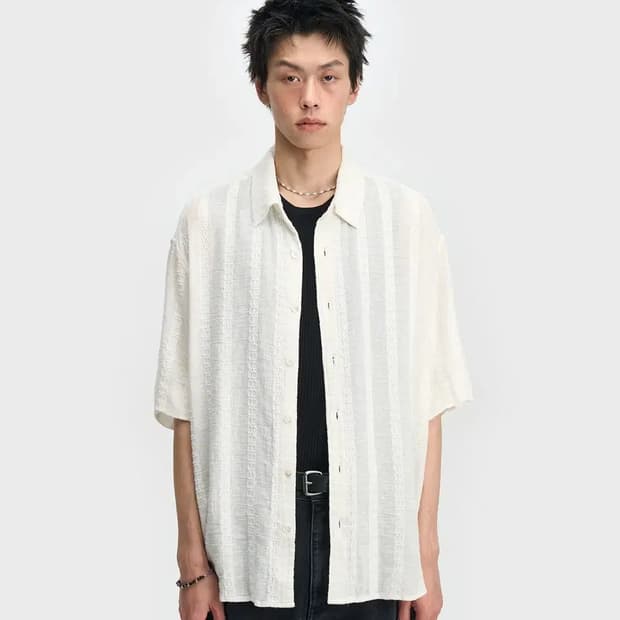 4) 벨리에 서피스 숏 슬리브 셔츠 - 시어 화이트