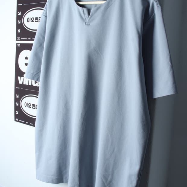 (2XL) 탑텐 반팔 티셔츠 빅사이즈 브이넥 연블루-H32367
