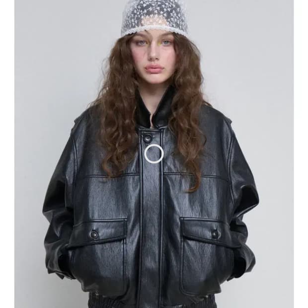 더오유 레더 자켓 블랙