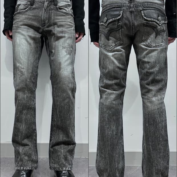 레더 패치 워싱 데님