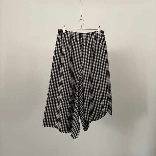 Gingham Check Asymmetry Skirt Pants