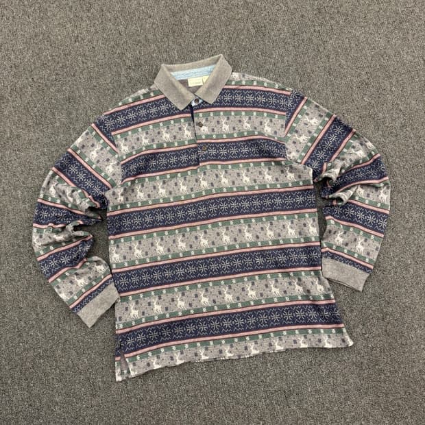 OS)LL bean 빈티지 노르딕패턴 롱슬리브 카라티