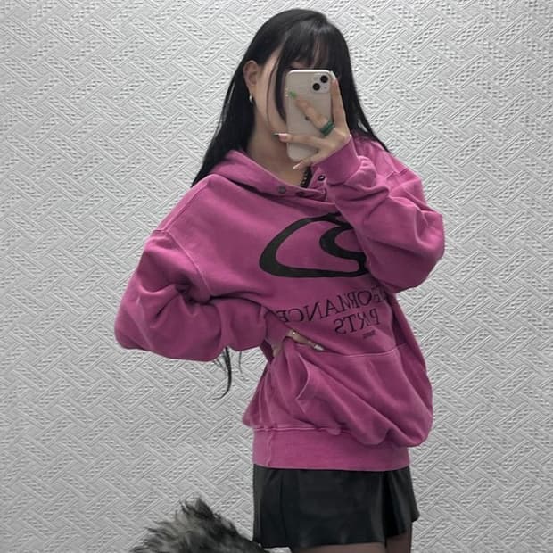 트래블 Y2K 레트로 마젠타 핑크 후드티 M C09067