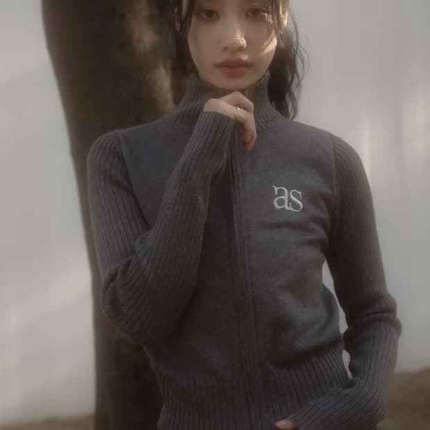 애즈온 마론 니트 집업 차콜 ASON MARON KNIT ZIP-UP