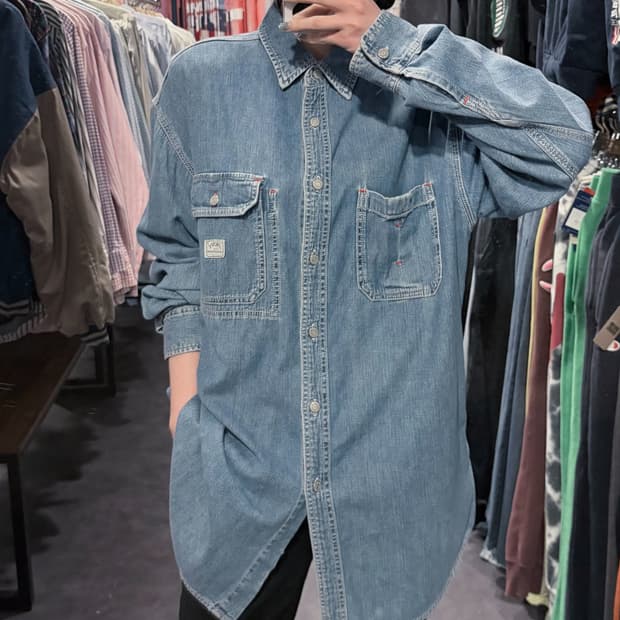 [IM] DKNY 진청 데님 셔츠 투포켓 버튼업